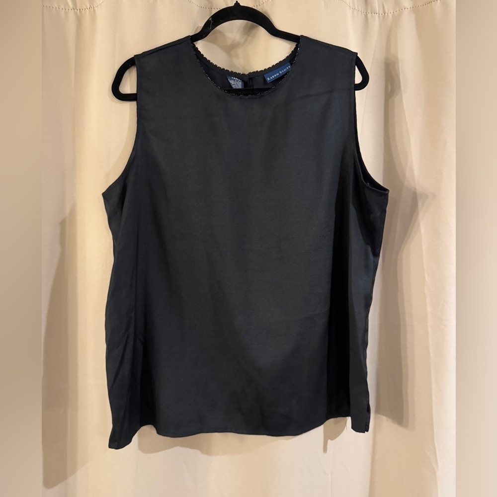 Karen Scott Black Beaded Neckline Top
